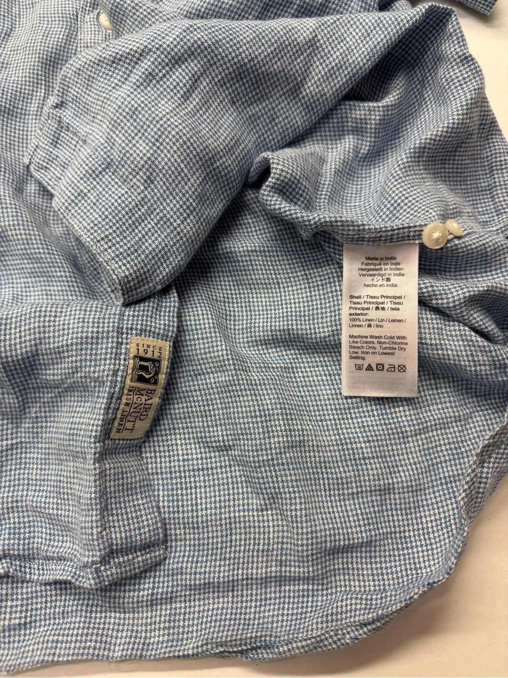 J. Crew Baird McNutt Irish Linen Blue Check Short-Sleeve Slim Button-Down Shirt